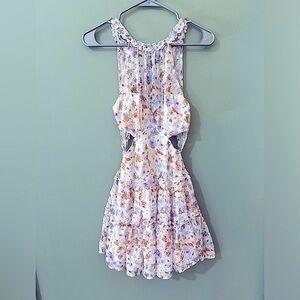 Mika & Gala new with tags lilac floral open back short mini dress high neck MED